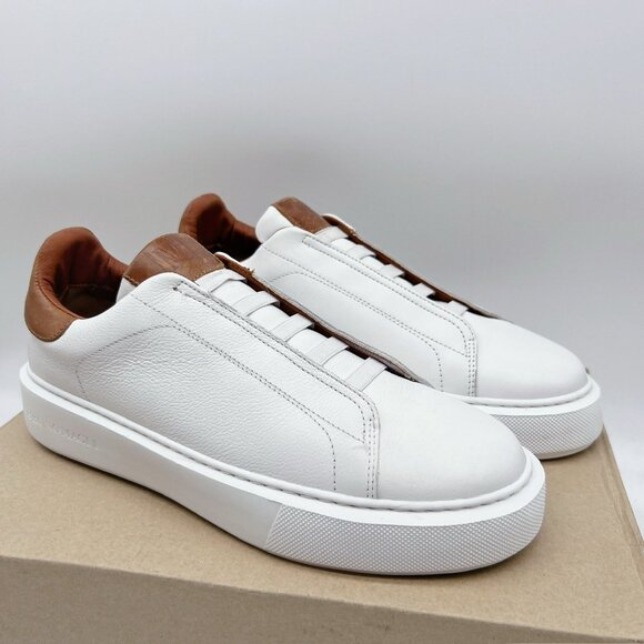 Bruno Magli Lisbon Slip-On Sneaker Casual Leather Moccasin White Mens US 8.5 - Picture 1 of 14